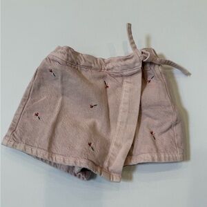 Zara Light Pink Floral Embroidered Tie-Waist Skort